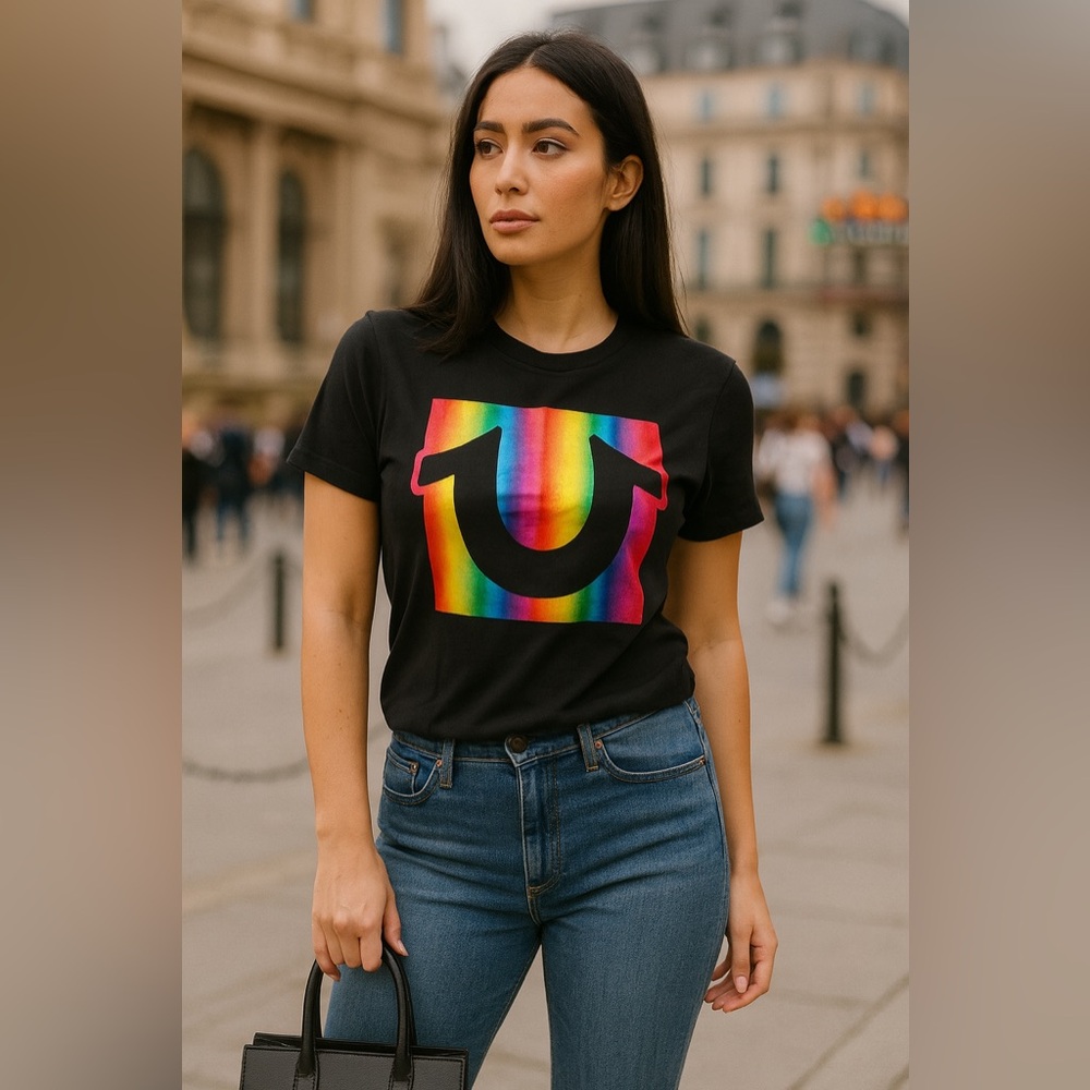 True religion logo rainbow t shirt june sale